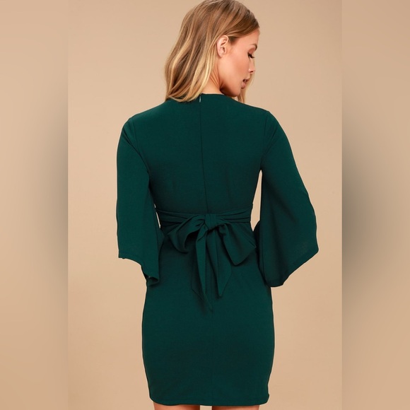 NWT New Lulus Glimpse of Glamour Forest Green Bell Sleeve Bodycon Dress XL - Picture 3 of 8
